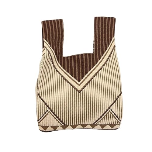 JTKSSCS Knotentasche Für Damen Gestreifte Gestrickte Handgelenktasche For Mädchen, Aufbewahrungstasche, Gitter, Make-up-Lippenstift-Tasche, Damen-Blumen-Handtasche, Mini-Knoten-Tasche(Coffee) von JTKSSCS