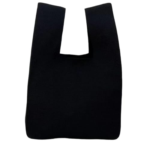 JTKSSCS Knotentasche Für Damen Handgemachte Strick-Handtasche for Damen, Mini-Knoten-Handgelenktasche, weiblich, lässig, Farbe, breite Einkaufstasche, wiederverwendbare Einkaufstasche(Black) von JTKSSCS