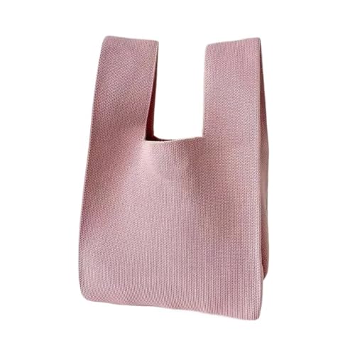 JTKSSCS Knotentasche Für Damen Handgemachte Strick-Handtasche for Damen, Mini-Knoten-Handgelenktasche, weiblich, lässig, Farbe, breite Einkaufstasche, wiederverwendbare Einkaufstasche(Pink) von JTKSSCS