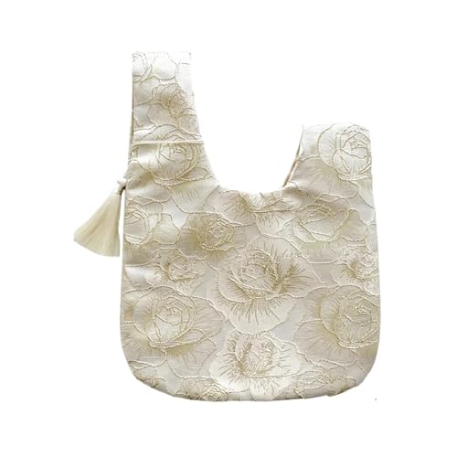 JTKSSCS Knotentasche Für Damen Tragbare Mini-Handgelenktasche mit Knoten und Quaste for Damen, Top-Einkaufsgrifftasche, einfache Geldbörse, Handtasche, Handy-Schlüsseltasche(Champagne) von JTKSSCS