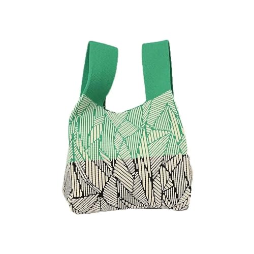 JTKSSCS Knotentasche Für Damen Wiederverwendbare Damen- Und Mädchen-Strickhandtasche, Mini-Einkaufstasche, Knoten-Handgelenktasche, Handgefertigte Umhängetasche, Outdoor-Einkaufstaschen(Green) von JTKSSCS