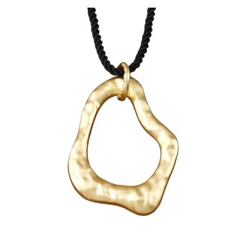 JTKSSCS Lange Kette Damen 1 x Stammesanhänger in mattem Gold mit unregelmäßiger Form an einer schwarzen, klobigen Seilkette for den täglichen Gebrauch(Color-01) von JTKSSCS