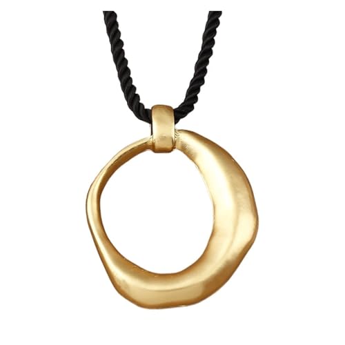 JTKSSCS Lange Kette Damen 1 x Stammesanhänger in mattem Gold mit unregelmäßiger Form an einer schwarzen, klobigen Seilkette for den täglichen Gebrauch(Color-02) von JTKSSCS