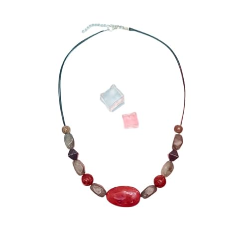 JTKSSCS Lange Kette Damen Handgefertigte Perlenkette mit unregelmäßigen Steinen for Frauen im Vintage-Stil ethnischen Stil(Red) von JTKSSCS