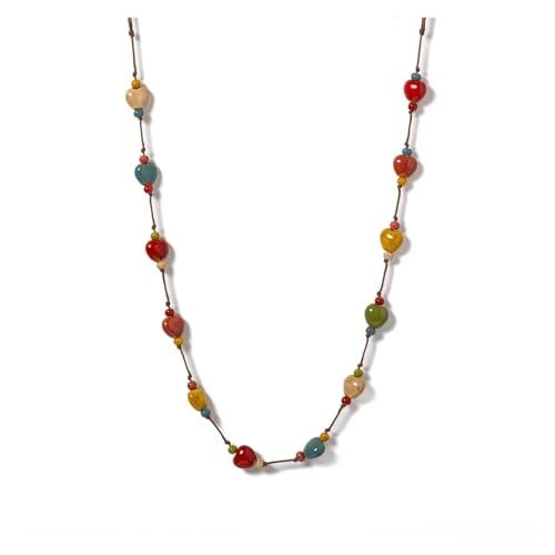 JTKSSCS Lange Kette Damen Handgemachte Keramik Herz Perlen Halskette for Frauen verstellbar Schmuck bunte Schnur Mädchen ethnischen Stil von JTKSSCS