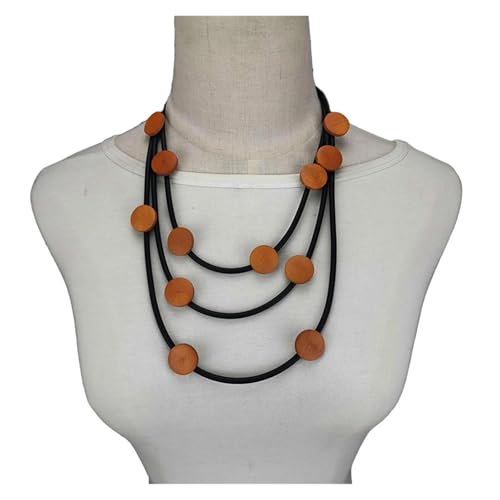 JTKSSCS Lange Kette Damen Handgemachtes geometrisches Design Schwarzes Gummi-Anhängerhalsband Retro Ethno Damen Passende Halskette(Brown) von JTKSSCS