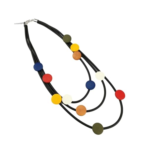 JTKSSCS Lange Kette Damen Handgemachtes geometrisches Design Schwarzes Gummi-Anhängerhalsband Retro Ethno Damen Passende Halskette(Color 01) von JTKSSCS