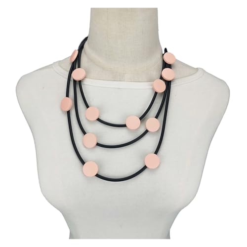 JTKSSCS Lange Kette Damen Handgemachtes geometrisches Design Schwarzes Gummi-Anhängerhalsband Retro Ethno Damen Passende Halskette(Color 02) von JTKSSCS