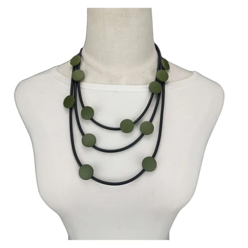 JTKSSCS Lange Kette Damen Handgemachtes geometrisches Design Schwarzes Gummi-Anhängerhalsband Retro Ethno Damen Passende Halskette(Green) von JTKSSCS
