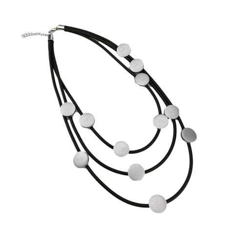 JTKSSCS Lange Kette Damen Handgemachtes geometrisches Design Schwarzes Gummi-Anhängerhalsband Retro Ethno Damen Passende Halskette(Grey) von JTKSSCS