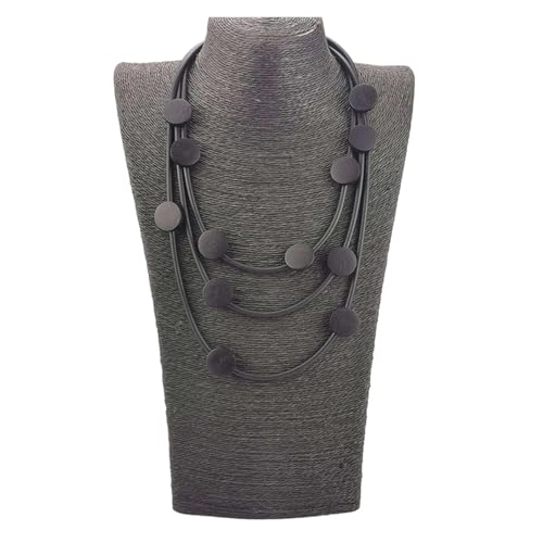 JTKSSCS Lange Kette Damen Handgemachtes geometrisches Design Schwarzes Gummi-Anhängerhalsband Retro Ethno Damen Passende Halskette(Pink) von JTKSSCS