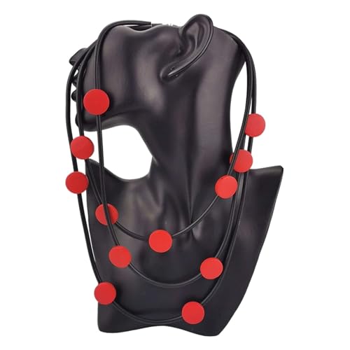 JTKSSCS Lange Kette Damen Handgemachtes geometrisches Design Schwarzes Gummi-Anhängerhalsband Retro Ethno Damen Passende Halskette(Red) von JTKSSCS
