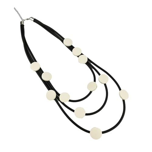 JTKSSCS Lange Kette Damen Handgemachtes geometrisches Design Schwarzes Gummi-Anhängerhalsband Retro Ethno Damen Passende Halskette(White) von JTKSSCS