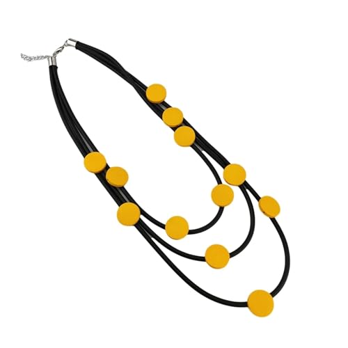 JTKSSCS Lange Kette Damen Handgemachtes geometrisches Design Schwarzes Gummi-Anhängerhalsband Retro Ethno Damen Passende Halskette(Yellow) von JTKSSCS
