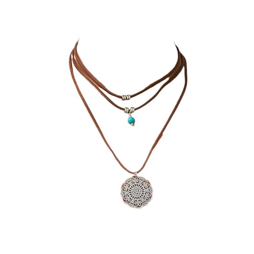 JTKSSCS Lange Kette Damen Vintage Multilayer Hohl Geschnitzt Metall Blume Anhänger Halsketten Frauen Stein Samt Halsband Halskette von JTKSSCS