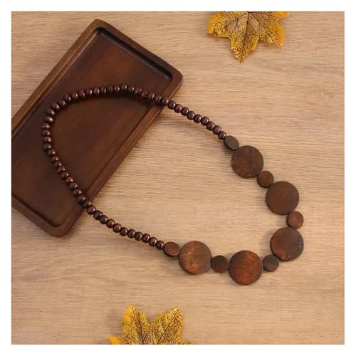 Lange Kette Damen Ethnische personalisierte Temperament Retro Perle Holz Chip Urlaub Halskette von JTKSSCS