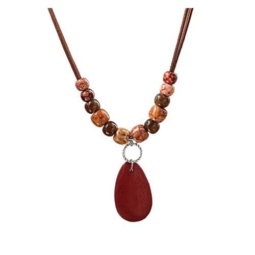 Lange Kette Damen Vintage Ethnische Perlen Damen Halskette Handgefertigte Holzperlen Wassertropfen Anhänger for Frauen Schmuck(Red) von JTKSSCS
