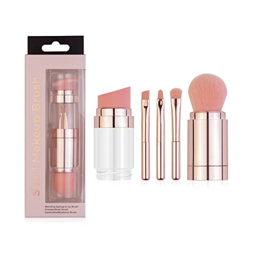 5-in-1-Multifunktions-Make-up-Pinsel-Set – Tragbar für Grundierung, Losen Puder, Lidschatten, Augenbrauen, Lippen – Unverzichtbares Kosmetik-Werkzeug (Galvanisiertes Roségold) von JTLB