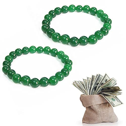JTLB 2 Stück 8 mm/10 mm bringt Glück & Reichtum grüne Armbänder Feng Shui Armbänder Charm-Armband Business grüne Steinperlen Dreifach-Schutz-Armband von JTLB