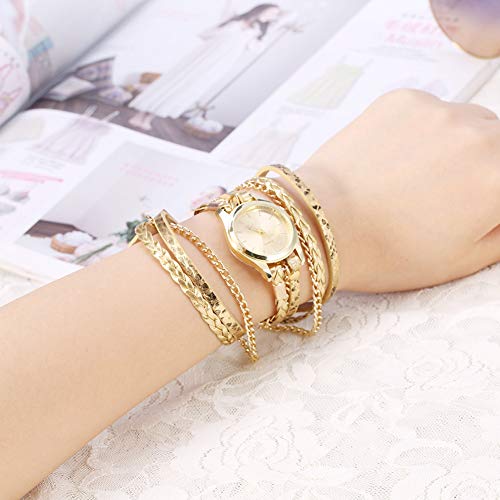 JTLB 7 Farben Frauen Braid Weave Armband Quarz Analog Runde Uhr Armbanduhr (Gold) von JTLB