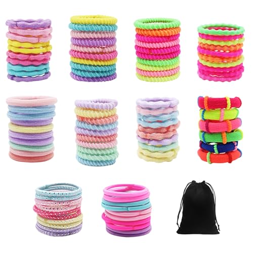 1 Set Mit 100 Bunten Haargummis Für Mädchen Mit 1 Samtbeutel, Elastischem Haarseil, Mini-Kopfhaar-Accessoires, Kinder-Krawatten, Dekoratives Stirnband-Set von JTMKYO