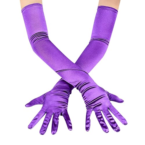 JTMKYO 1 Paar Lange Ellenbogenhandschuhe Für Damen, Lange Ellenbogenhandschuhe Für Opernabendpartys, 55 Cm Lange Satin-Handschuhe Für Hochzeitsauftritte Und Abschlussbälle (Lila) von JTMKYO