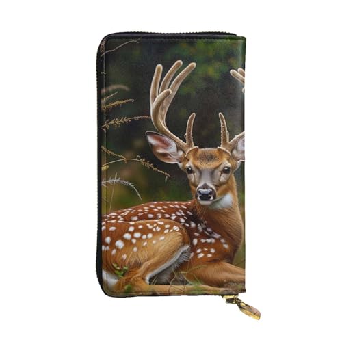 Damen-Geldbörse aus Leder – Weißschwanz-Rehkitz in der Wildnis, Hirsch-Drucke, Münzgeldbörse, Reise-Kartenhalter, Reißverschluss, Handyhandtasche, schwarz, Einheitsgröße, modern, schwarz von JTNWEC