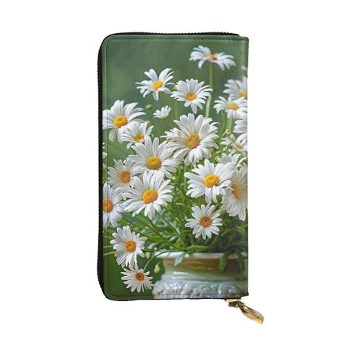 JTNWEC Damen-Geldbörse aus Leder – Blumen-Gänseblümchen-Drucke, Münzgeldbörse, Reise-Kartenhalter, Reißverschluss, Geldbörse, Handy-Handtasche, Schwarz, Einheitsgröße, modern, Schwarz, One Size von JTNWEC