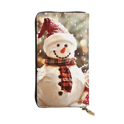 JTNWEC Damen Geldbörse aus Leder – Frohe Weihnachten Niedlicher Schneemann Drucke Münzbörse Reise Kartenhalter Reißverschluss Geldbörse Handy Handtasche Schwarz Einheitsgröße Modern, Schwarz, One Size von JTNWEC
