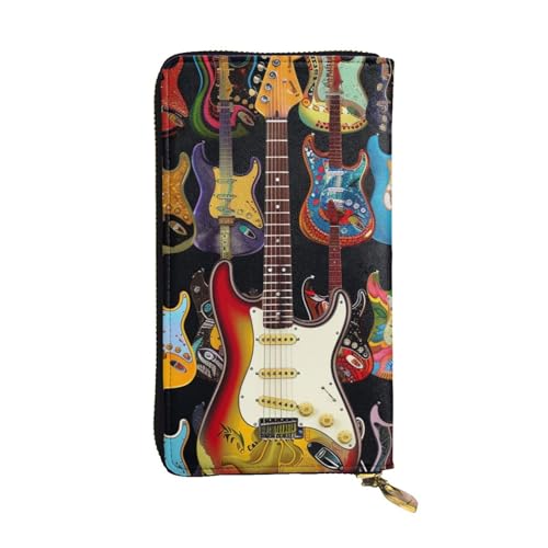 JTNWEC Damen-Geldbörse aus Leder – Kunst-Gitarren-Muster, Münzgeldbörse, Reise-Kartenhalter, Reißverschluss, Geldbörse, Handy-Handtasche, Schwarz, Einheitsgröße, modern, Schwarz, Einheitsgröße, modern von JTNWEC
