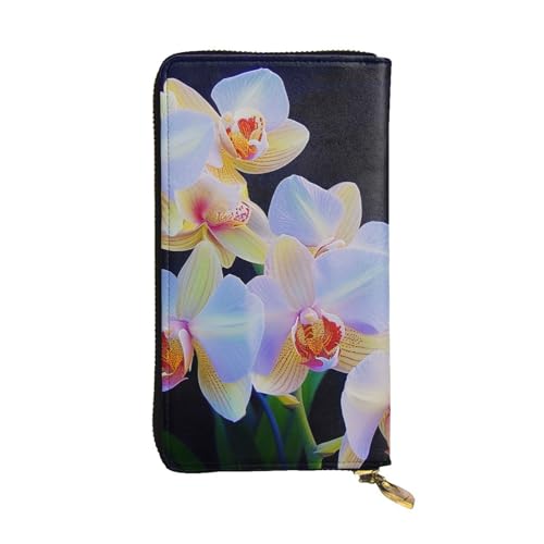 JTNWEC Damen-Geldbörse aus Leder – Orchideen-Druck, Münzgeldbörse, Reise-Kartenhalter, Reißverschluss, Geldbörse, Handy-Handtasche, Schwarz, Einheitsgröße, modern, Schwarz, One Size, Modern von JTNWEC
