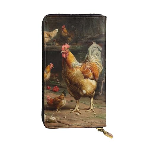 JTNWEC Damen-Geldbörse aus Leder – Roast Chicken Hen Farm Prints Münzgeldbörse Reise-Kartenhalter Reißverschluss Geldbörse Handy Handtasche, Schwarz, Einheitsgröße, modern, schwarz, Einheitsgröße von JTNWEC