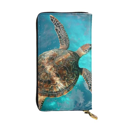 JTNWEC Damen Geldbörse aus Leder – Schwimmen Schildkröte Meer Drucke Münzbörse Reise Kartenhalter Reißverschluss Geldbörse Handy Handtasche, Schwarz, Einheitsgröße, modern, schwarz, Einheitsgröße von JTNWEC