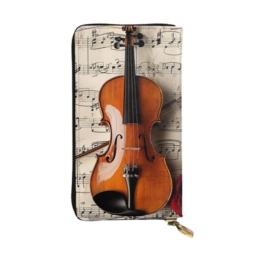 JTNWEC Damen-Geldbörse aus Leder – Violine Noten Drucke Münzbörse Reise Kartenhalter Reißverschluss Geldbörse Handy Handtasche, Schwarz, Einheitsgröße, modern, schwarz, Einheitsgröße, modern, Schwarz von JTNWEC