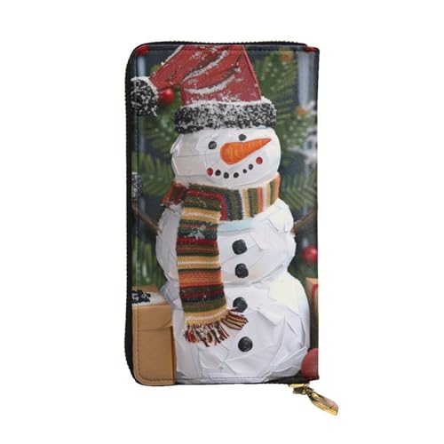 JTNWEC Damen-Geldbörse aus Leder – Weihnachts-Karton Schneemann Drucke, Münzgeldbörse, Reisekartenhalter, Reißverschluss, Geldbörse, Handy-Handtasche, schwarz, Einheitsgröße, modern, Schwarz, One Size von JTNWEC