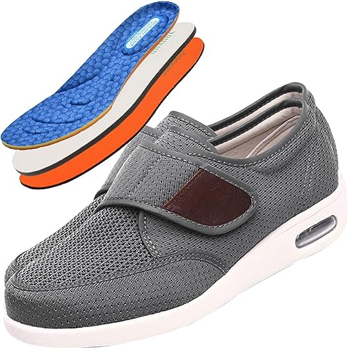 Gesundheitsschuhe Herren Weit Klettverschluss Walking Schuhe Damen Freizeit Turnschuhe für ältere Frauen Leichte Sneaker zur Linderung von Fußschmerzen(Gray,38 EU) von JTNZDAW