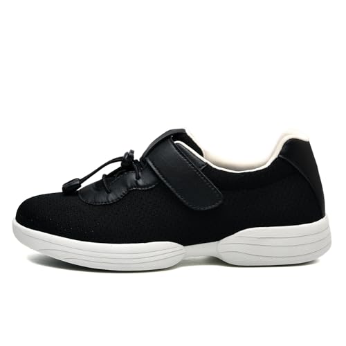 JTNZDAW Damenschuhe mit Klettverschluss Diabetiker Schuhe Extra Weit Hallux Sandalen Damen Hausschuhe für Geschwollene Füße Breite(Black,37.5 EU) von JTNZDAW