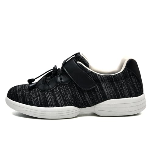 JTNZDAW Damenschuhe mit Klettverschluss Diabetiker Schuhe Extra Weit Hallux Sandalen Damen Hausschuhe für Geschwollene Füße Breite(Black Gray,40.5 EU) von JTNZDAW