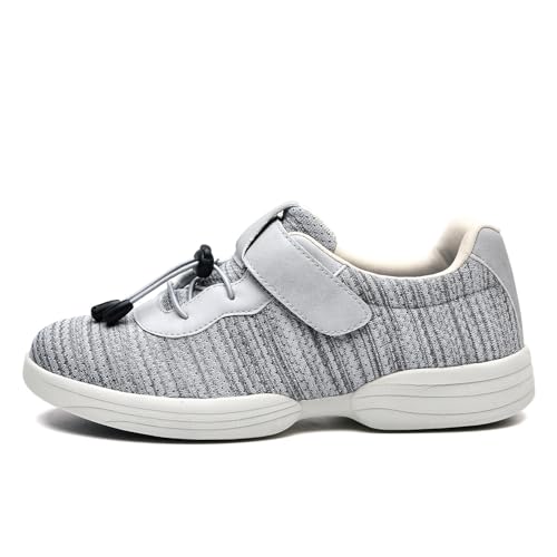 JTNZDAW Damenschuhe mit Klettverschluss Diabetiker Schuhe Extra Weit Hallux Sandalen Damen Hausschuhe für Geschwollene Füße Breite(Gray,38 EU) von JTNZDAW