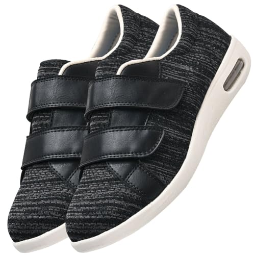 JTNZDAW Diabetiker Hausschuhe Herren Extra Weit Klettverschluss Schuhe Geschwollene Füße Gesundheitsschuhe Damen Verbandsschuhe(BlackGrey,40 EU) von JTNZDAW