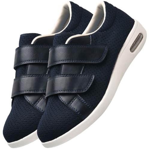 JTNZDAW Diabetiker Hausschuhe Herren Extra Weit Klettverschluss Schuhe Geschwollene Füße Gesundheitsschuhe Damen Verbandsschuhe(Blue,44.5 EU) von JTNZDAW