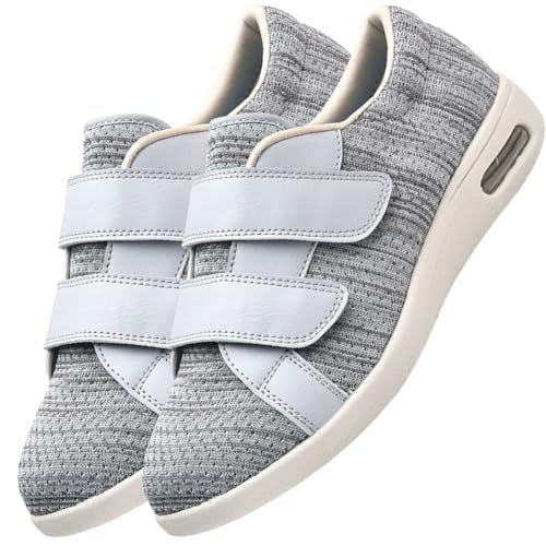 JTNZDAW Diabetiker Hausschuhe Herren Extra Weit Klettverschluss Schuhe Geschwollene Füße Gesundheitsschuhe Damen Verbandsschuhe(LightGrey,49 EU) von JTNZDAW