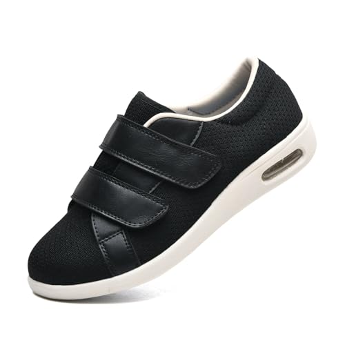 JTNZDAW Diabetiker Hausschuhe Herren Extra Weit Klettverschluss Verbandschuhe Schuhe für Hallux Valgus Damen Senioren Gesundheitsschuhe(Black,37.5 EU) von JTNZDAW