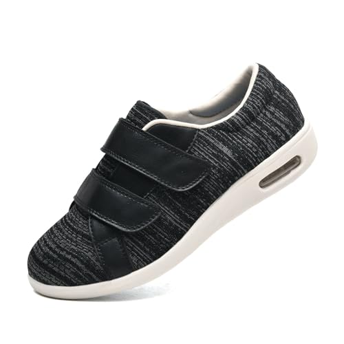 JTNZDAW Diabetiker Hausschuhe Herren Extra Weit Klettverschluss Verbandschuhe Schuhe für Hallux Valgus Damen Senioren Gesundheitsschuhe(BlackGrey,40.5 EU) von JTNZDAW