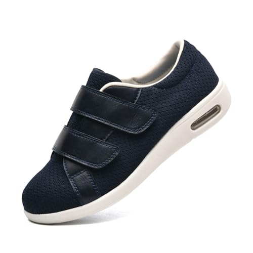 JTNZDAW Diabetiker Hausschuhe Herren Extra Weit Klettverschluss Verbandschuhe Schuhe für Hallux Valgus Damen Senioren Gesundheitsschuhe(Blue,48 EU) von JTNZDAW