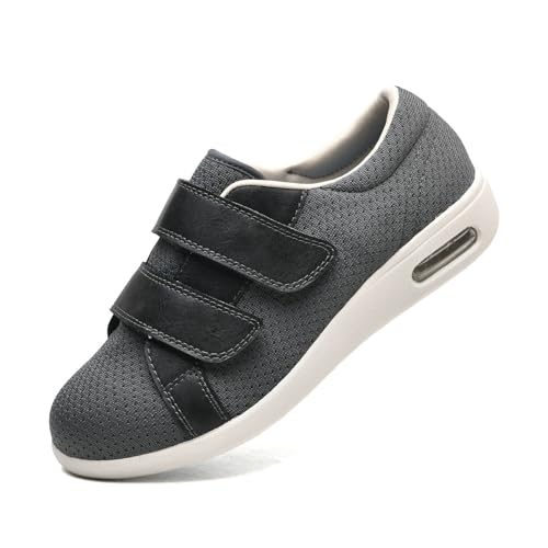 JTNZDAW Diabetiker Hausschuhe Herren Extra Weit Klettverschluss Verbandschuhe Schuhe für Hallux Valgus Damen Senioren Gesundheitsschuhe(Gray,38 EU) von JTNZDAW