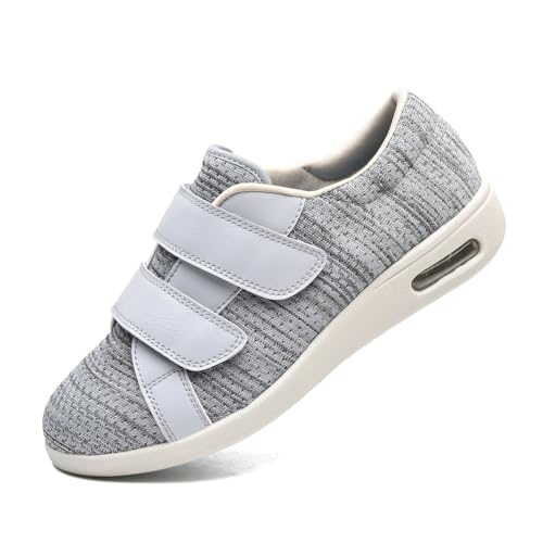 JTNZDAW Diabetiker Hausschuhe Herren Extra Weit Klettverschluss Verbandschuhe Schuhe für Hallux Valgus Damen Senioren Gesundheitsschuhe(LightGrey,37 EU) von JTNZDAW