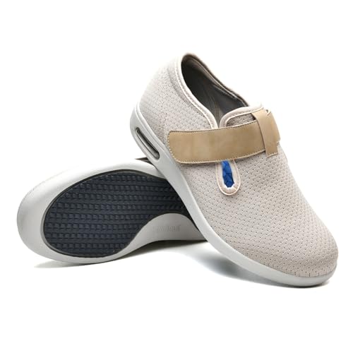 JTNZDAW Diabetiker Schuhe Herren Extra Weit Klettverschluss Medizinische Damen Pensionisten Hausschuhe Senioren Geschwollene Füße Gesundheitsschuhe Verbandsschuhe(Beige,43.5 EU) von JTNZDAW