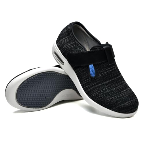 JTNZDAW Diabetiker Schuhe Herren Extra Weit Klettverschluss Medizinische Damen Pensionisten Hausschuhe Senioren Geschwollene Füße Gesundheitsschuhe Verbandsschuhe(BlackGrey,37.5 EU) von JTNZDAW