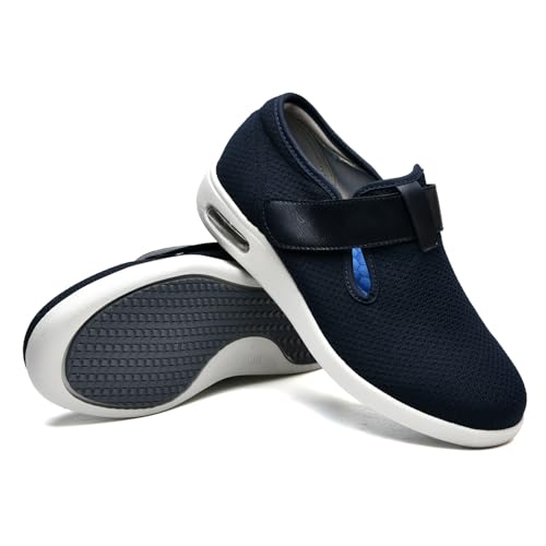 JTNZDAW Diabetiker Schuhe Herren Extra Weit Klettverschluss Medizinische Damen Pensionisten Hausschuhe Senioren Geschwollene Füße Gesundheitsschuhe Verbandsschuhe(Blue,38 EU) von JTNZDAW